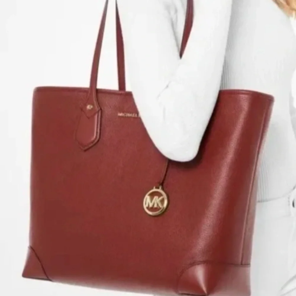 Michael Kors Eve Large Red Brandy Leather Tote Bag & Wallet New Tags Authentic - Picture 10 of 16